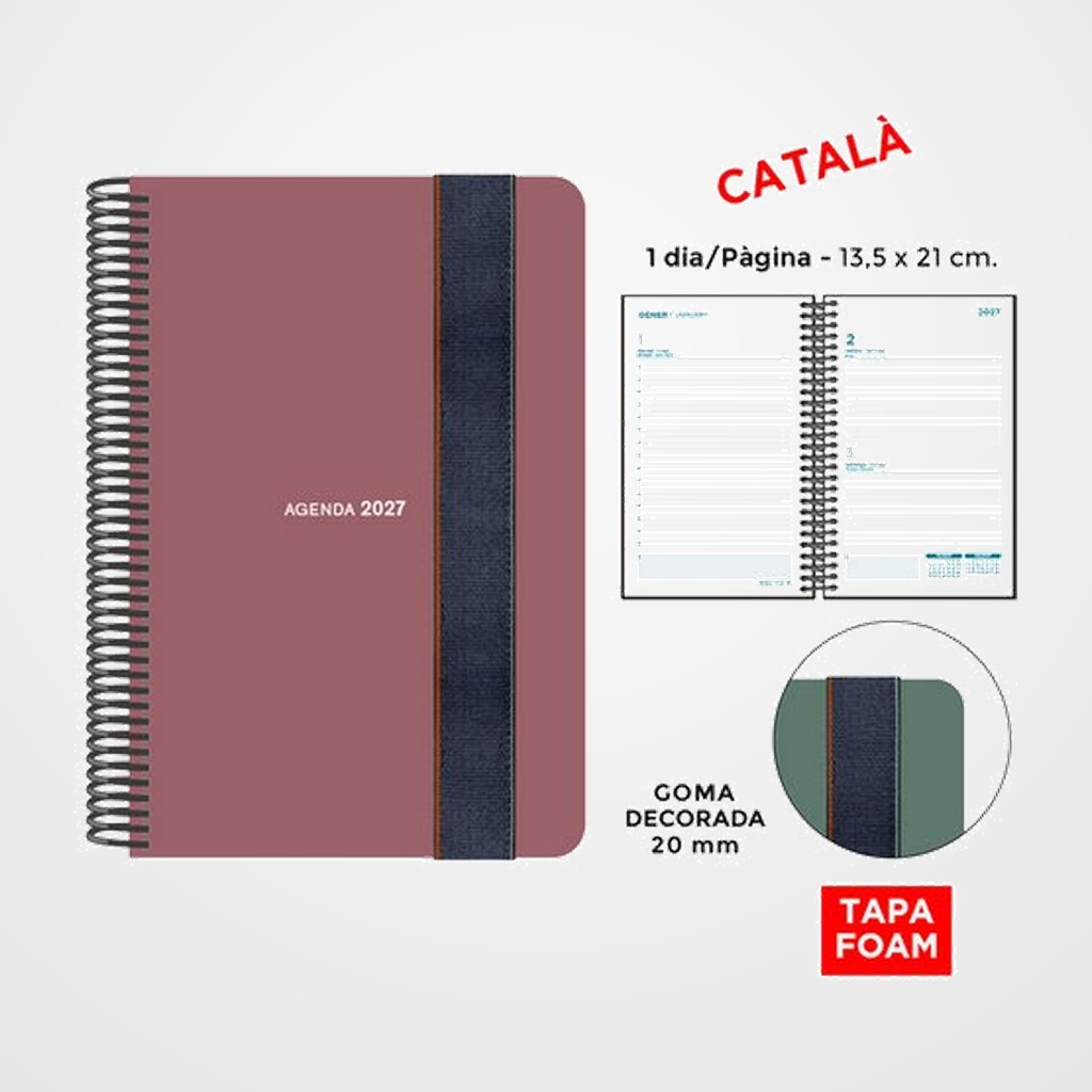 AGENDA ANUAL (2027) SENFORT CATALAN FOAM SEOUL ESPIRAL tapa PP FOAM con GOMA 135x210 D/P SIENA