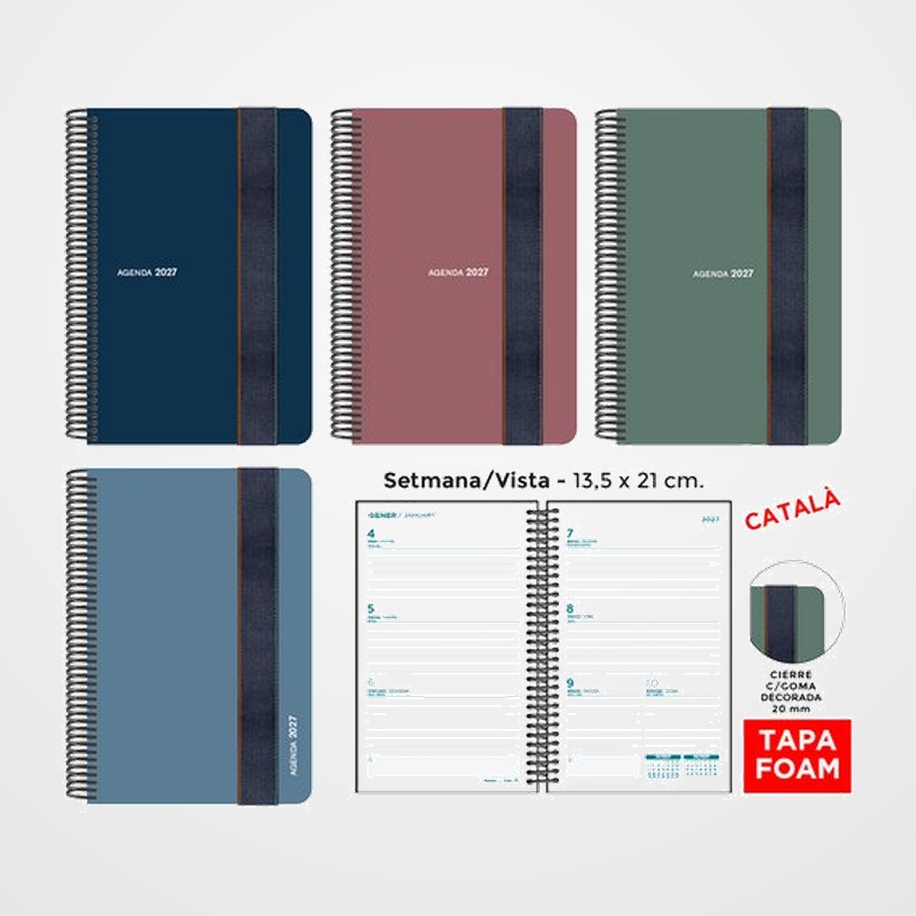AGENDA ANUAL (2027) SENFORT CATALAN FOAM SEOUL ESPIRAL tapa PP FOAM con GOMA 135x210 S/V ASSORTIMENT DE 4