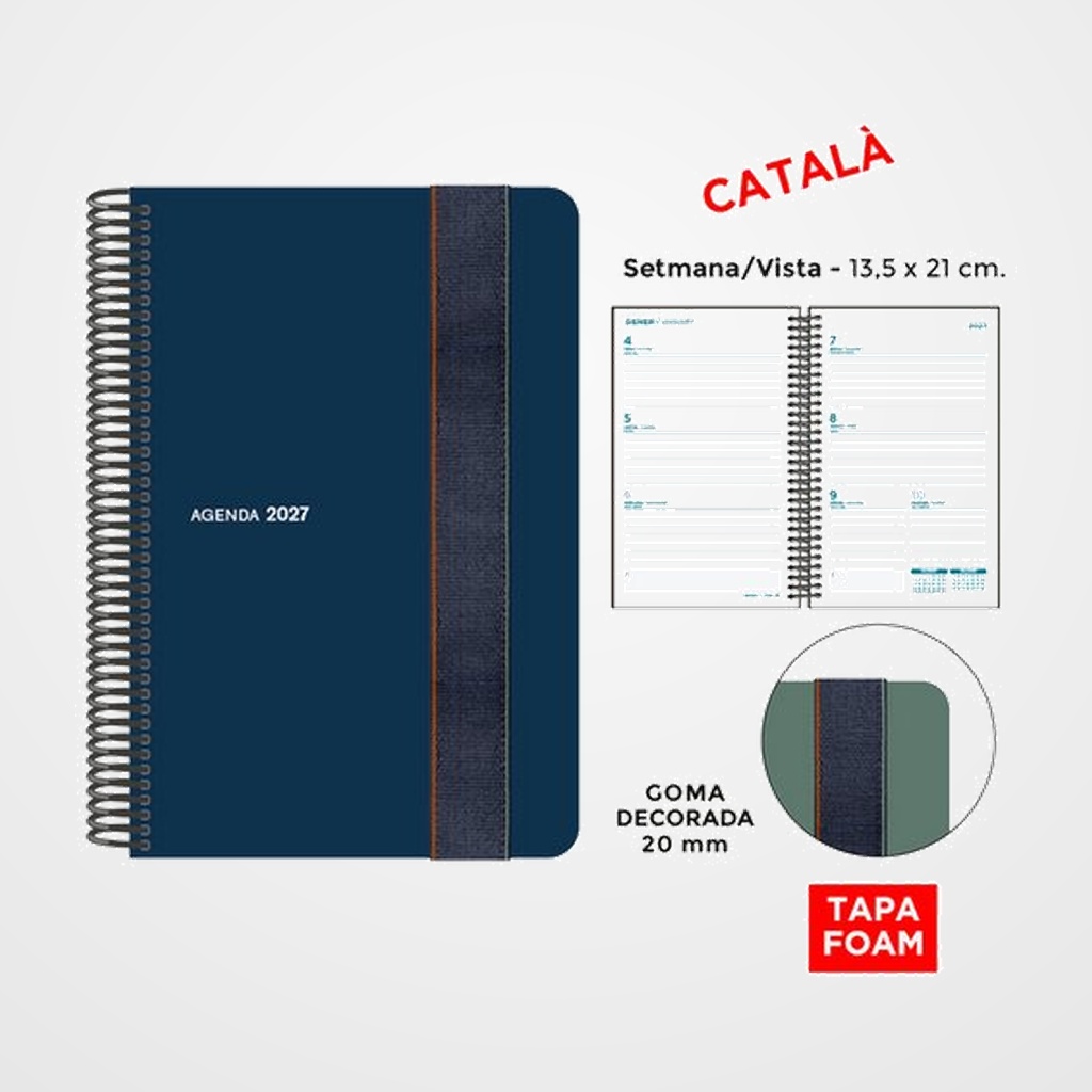 AGENDA ANUAL (2027) SENFORT CATALAN FOAM SEOUL ESPIRAL tapa PP FOAM con GOMA 135x210 S/V BLAU