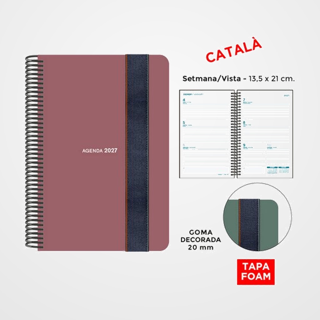 AGENDA ANUAL (2027) SENFORT CATALAN FOAM SEOUL ESPIRAL tapa PP FOAM con GOMA 135x210 S/V SIENA