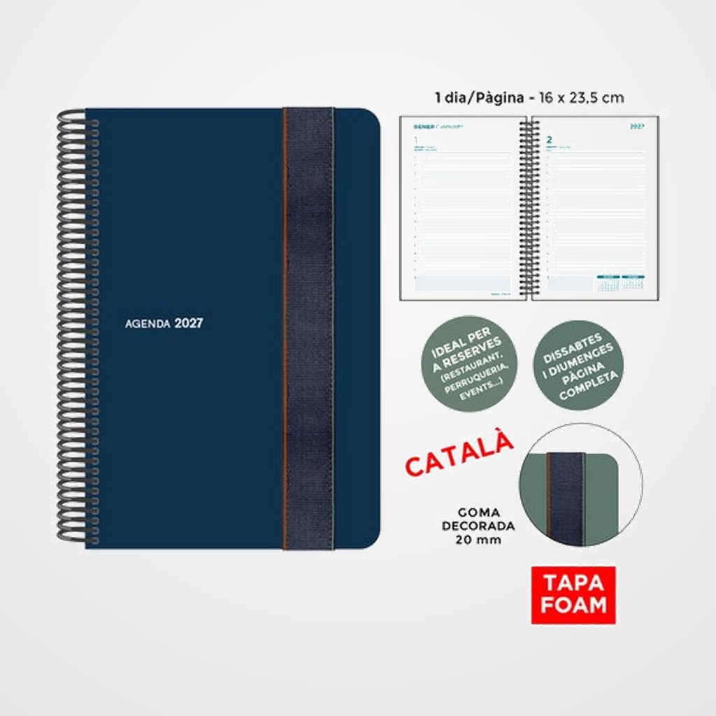 AGENDA ANUAL (2027) SENFORT CATALAN FOAM SEOUL ESPIRAL tapa PP FOAM con GOMA 160x235 D/P BLAU