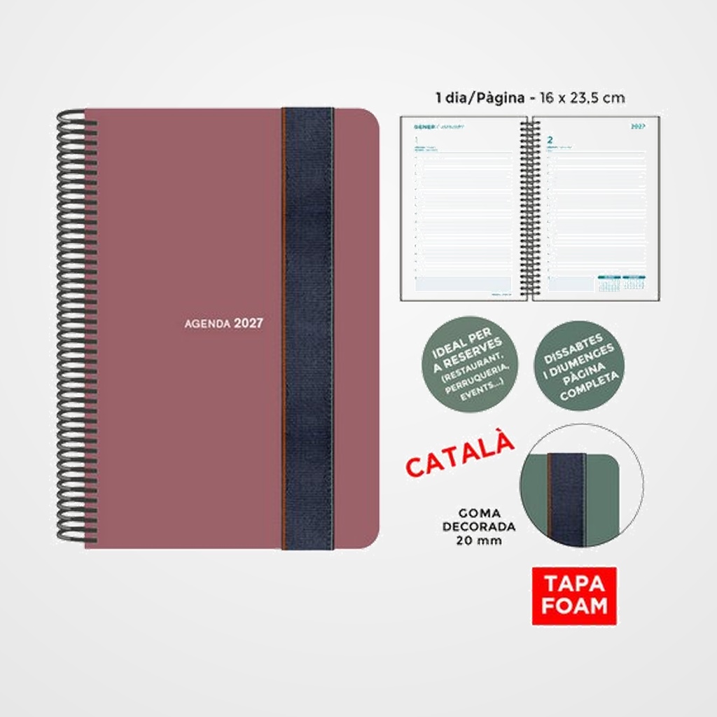 AGENDA ANUAL (2027) SENFORT CATALAN FOAM SEOUL ESPIRAL tapa PP FOAM con GOMA 160x235 D/P SIENA