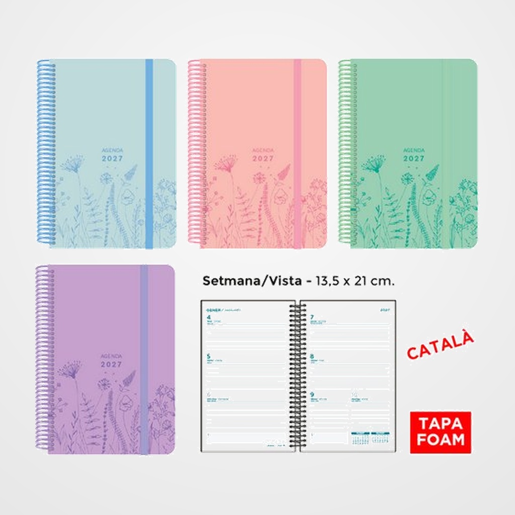 AGENDA ANUAL (2027) SENFORT CATALAN FOAM SPRING ESPIRAL tapa PP FOAM con GOMA 135x210 S/V ASSORTIMENT DE 4