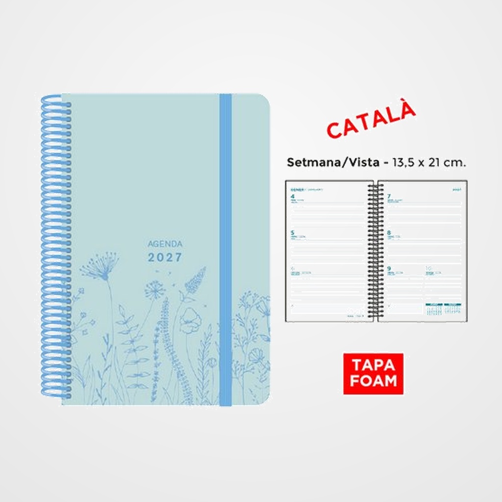 AGENDA ANUAL (2027) SENFORT CATALAN FOAM SPRING ESPIRAL tapa PP FOAM con GOMA 135x210 S/V BLAU PASTIS