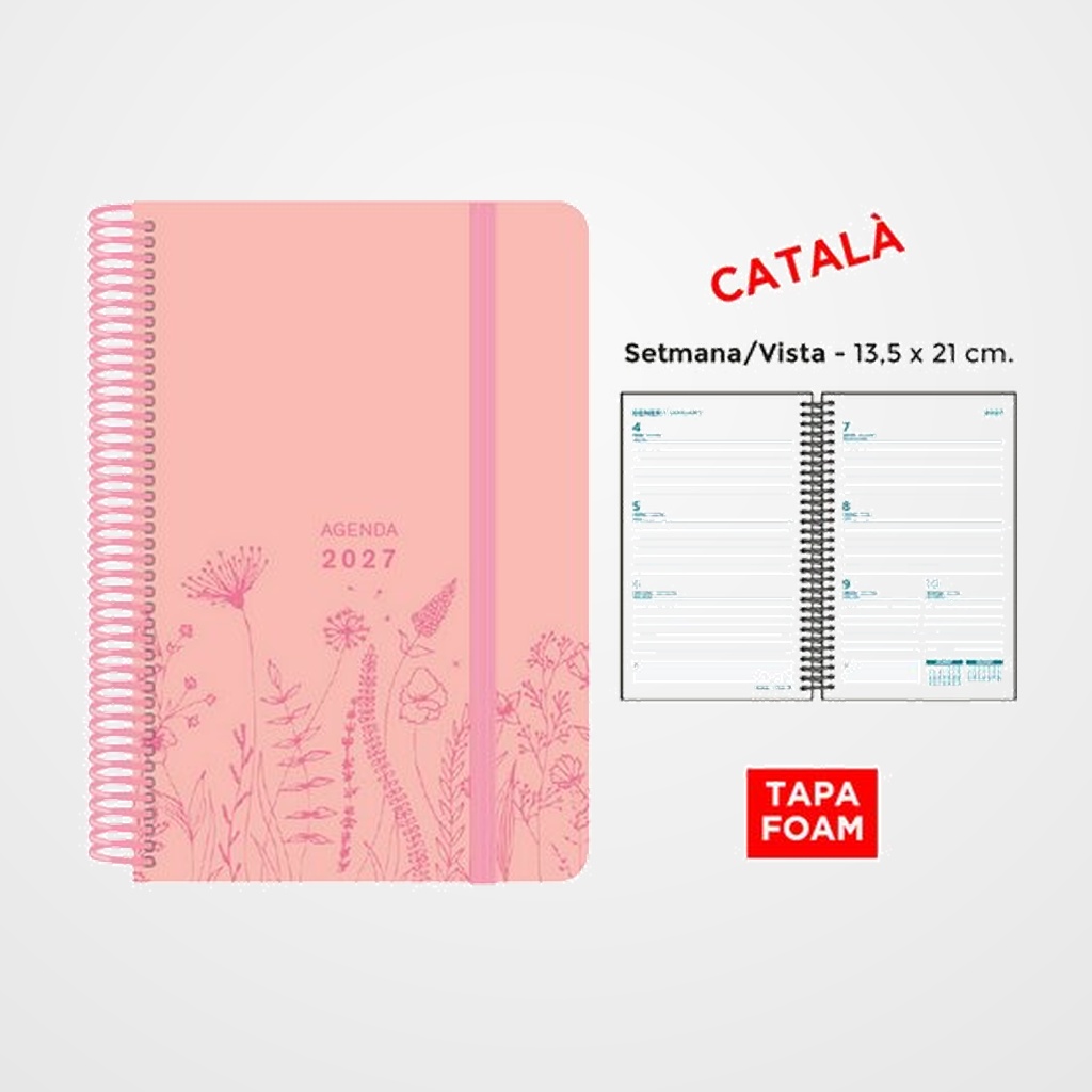 AGENDA ANUAL (2027) SENFORT CATALAN FOAM SPRING ESPIRAL tapa PP FOAM con GOMA 135x210 S/V ROSA PASTIS