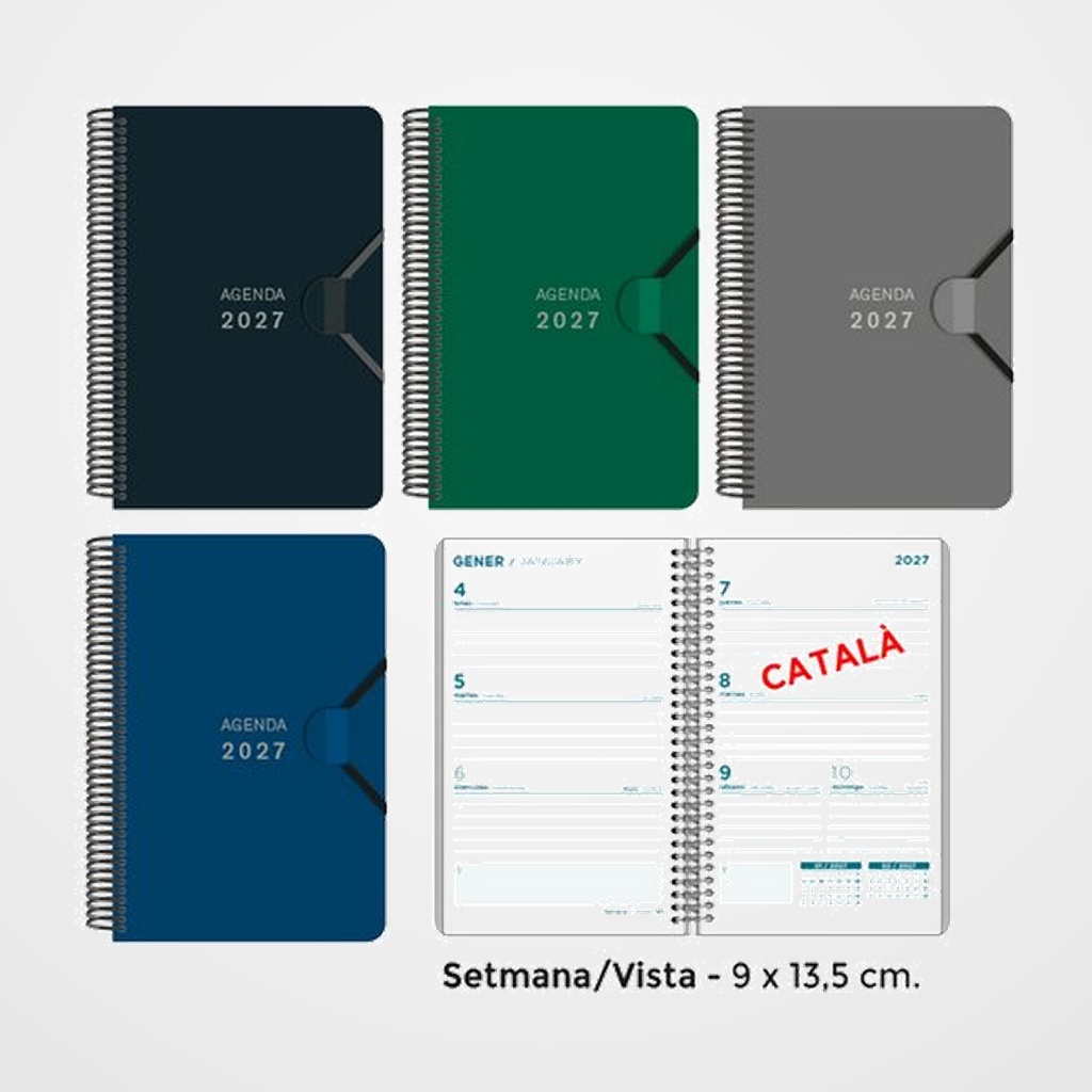 AGENDA ANUAL (2027) SENFORT CATALAN MINI ESPIRAL tapa PP con GOMA 90x135 S/V ASSORTIMENT DE 4