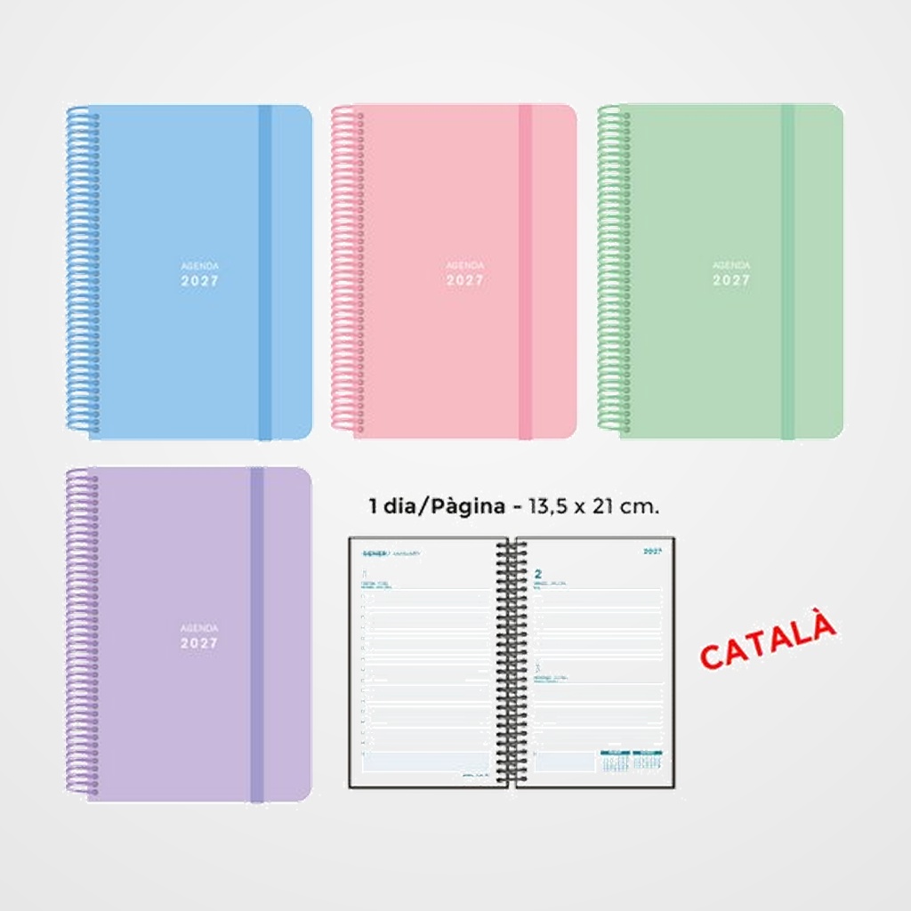 AGENDA ANUAL (2027) SENFORT CATALAN PASTEL ESPIRAL tapa PP con GOMA 135x210 D/P ASSORTIMENT DE 4