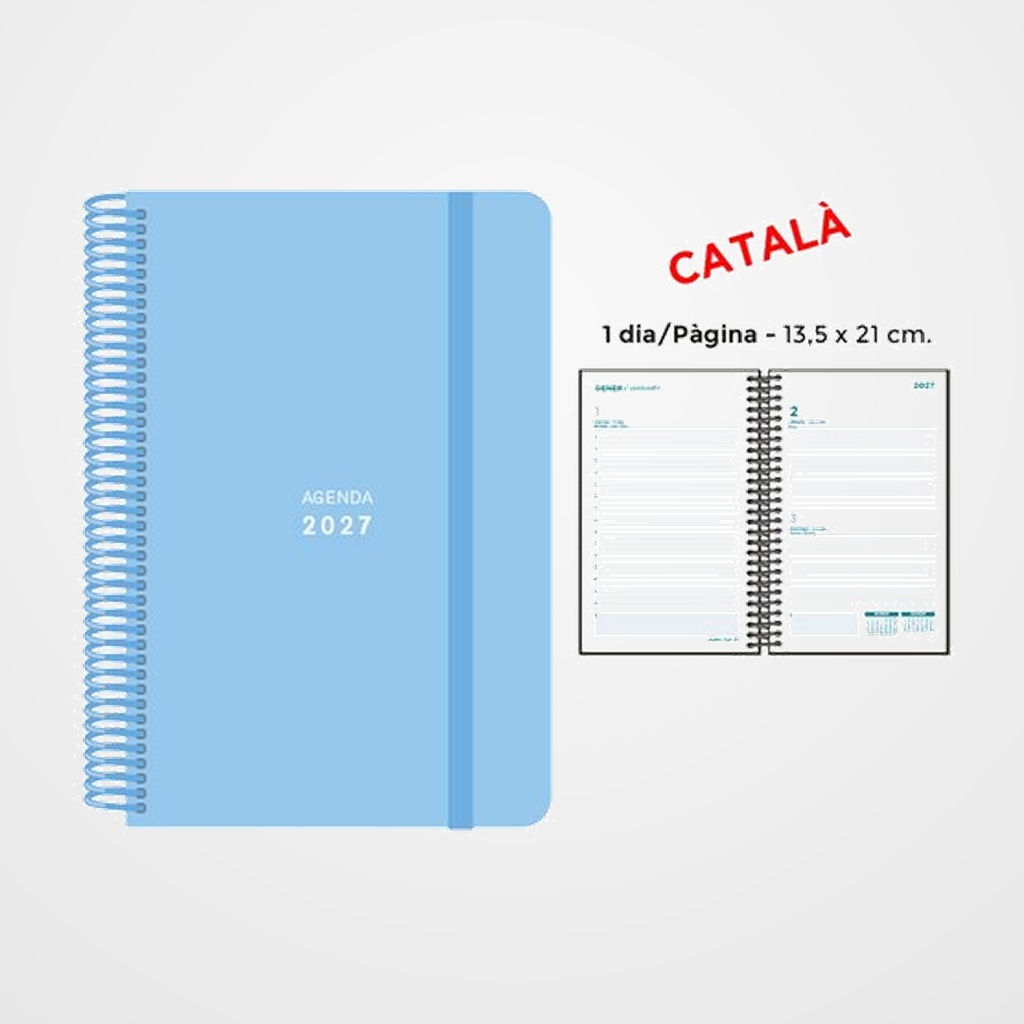 AGENDA ANUAL (2027) SENFORT CATALAN PASTEL ESPIRAL tapa PP con GOMA 135x210 D/P BLAU