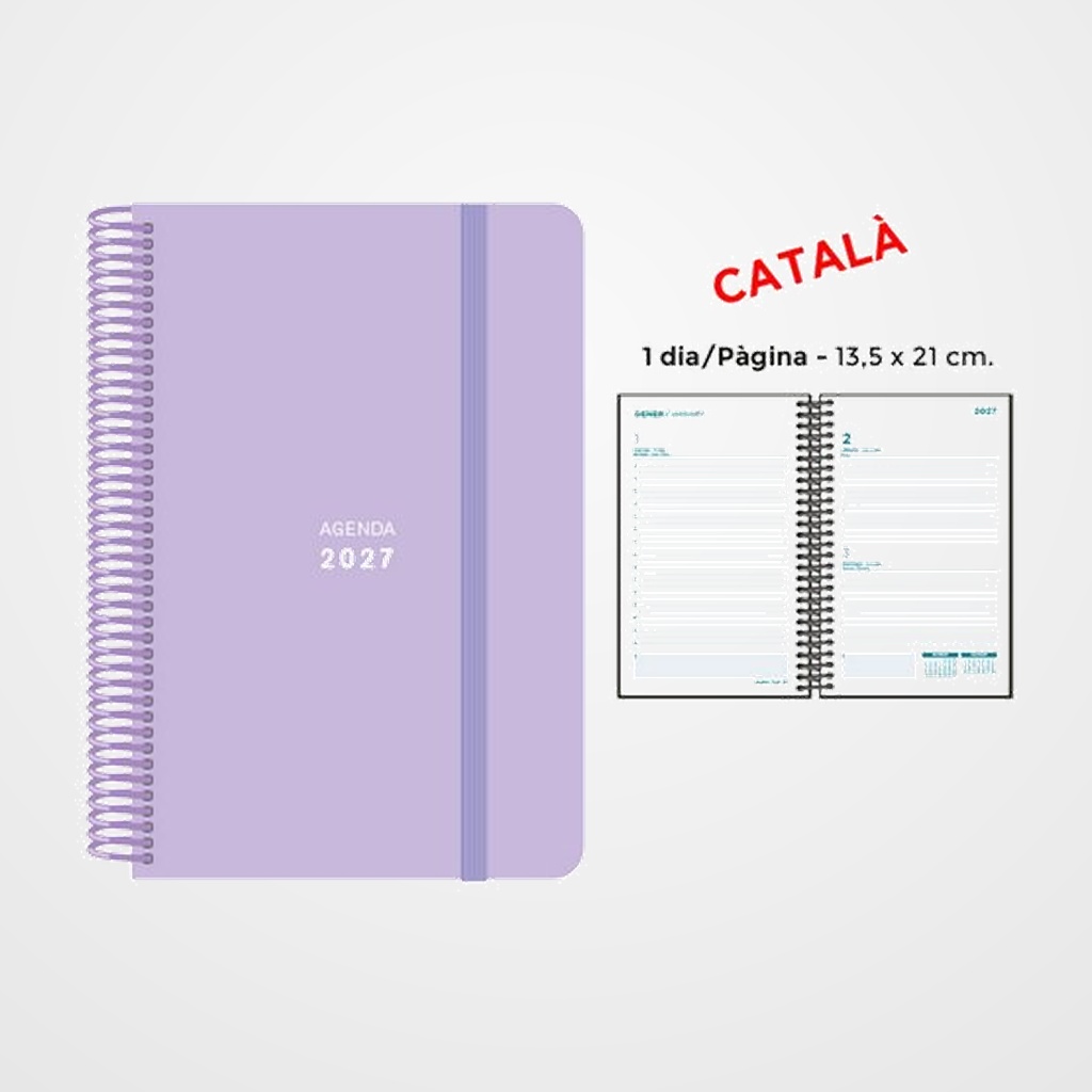 AGENDA ANUAL (2027) SENFORT CATALAN PASTEL ESPIRAL tapa PP con GOMA 135x210 D/P LILA