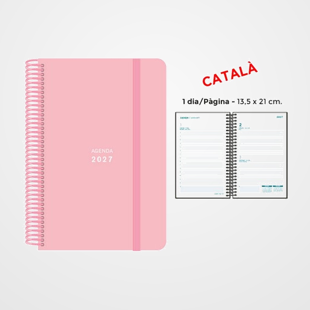AGENDA ANUAL (2027) SENFORT CATALAN PASTEL ESPIRAL tapa PP con GOMA 135x210 D/P ROSA