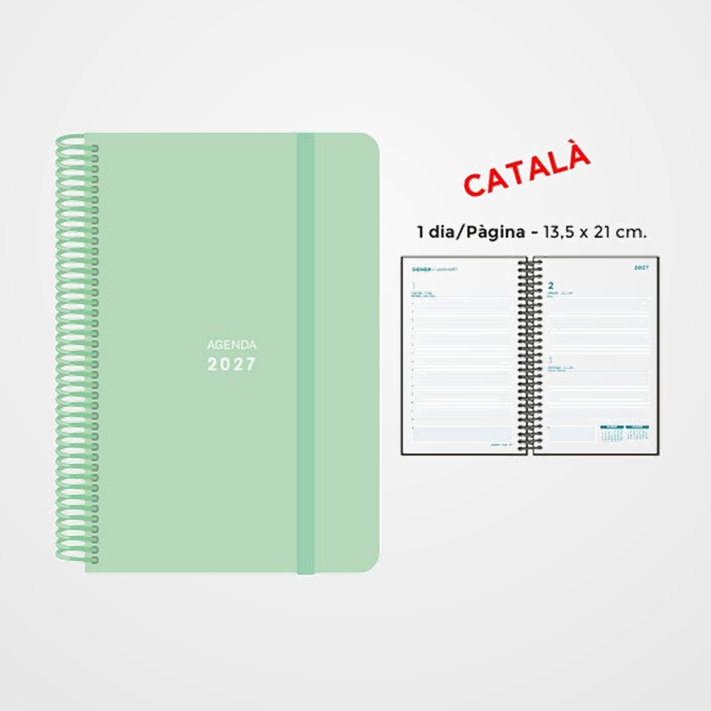 AGENDA ANUAL (2027) SENFORT CATALAN PASTEL ESPIRAL tapa PP con GOMA 135x210 D/P VERD