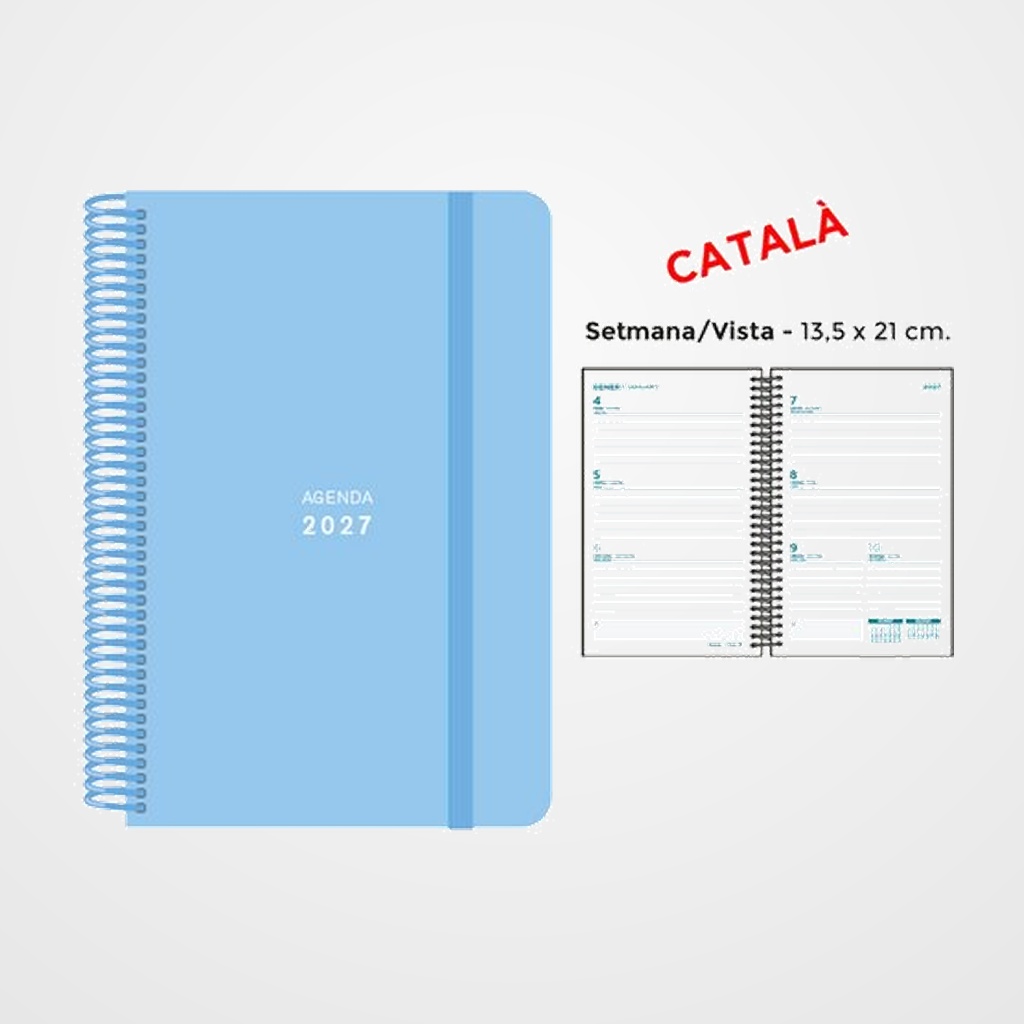 AGENDA ANUAL (2027) SENFORT CATALAN PASTEL ESPIRAL tapa PP con GOMA 135x210 S/V BLAU