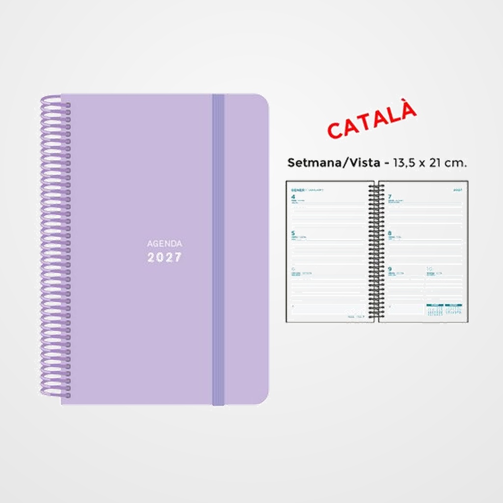 AGENDA ANUAL (2027) SENFORT CATALAN PASTEL ESPIRAL tapa PP con GOMA 135x210 S/V LILA