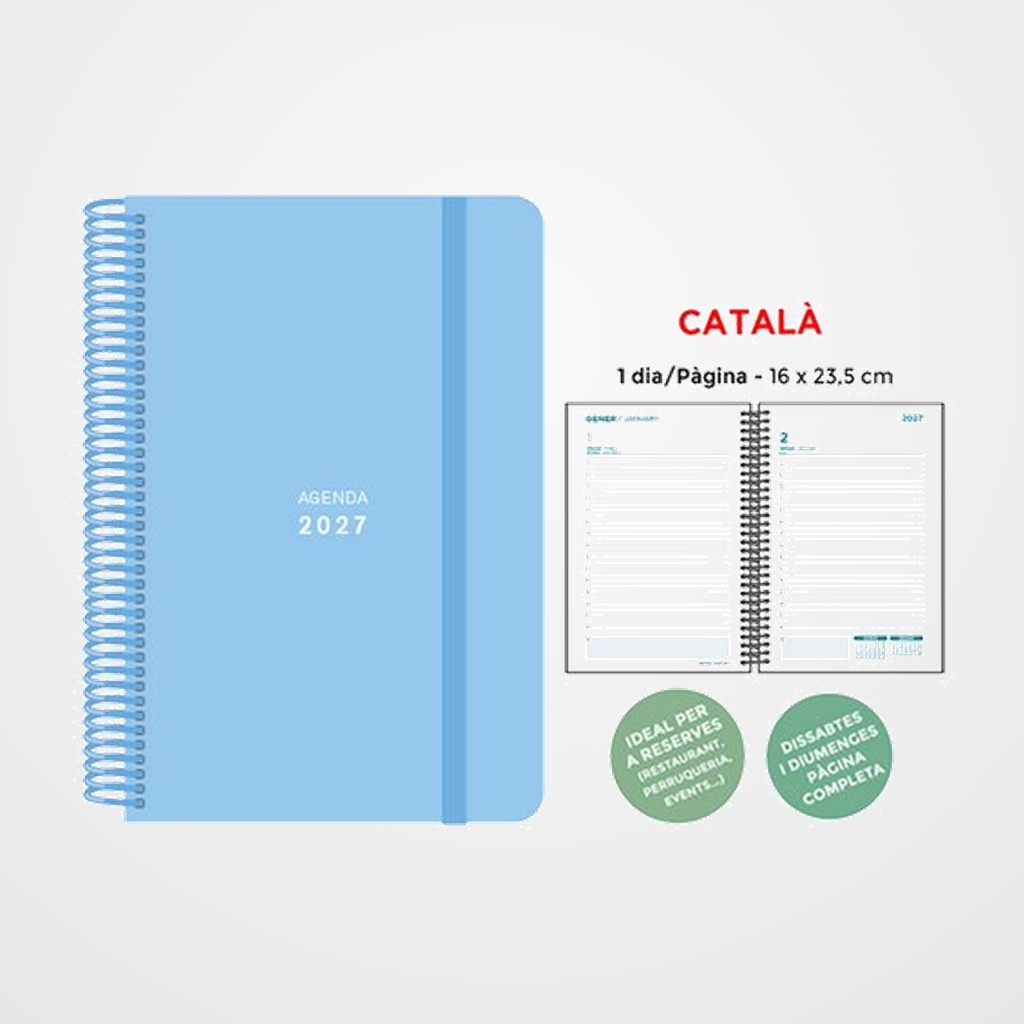 AGENDA ANUAL (2027) SENFORT CATALAN PASTEL ESPIRAL tapa PP con GOMA 160x235 D/P BLAU