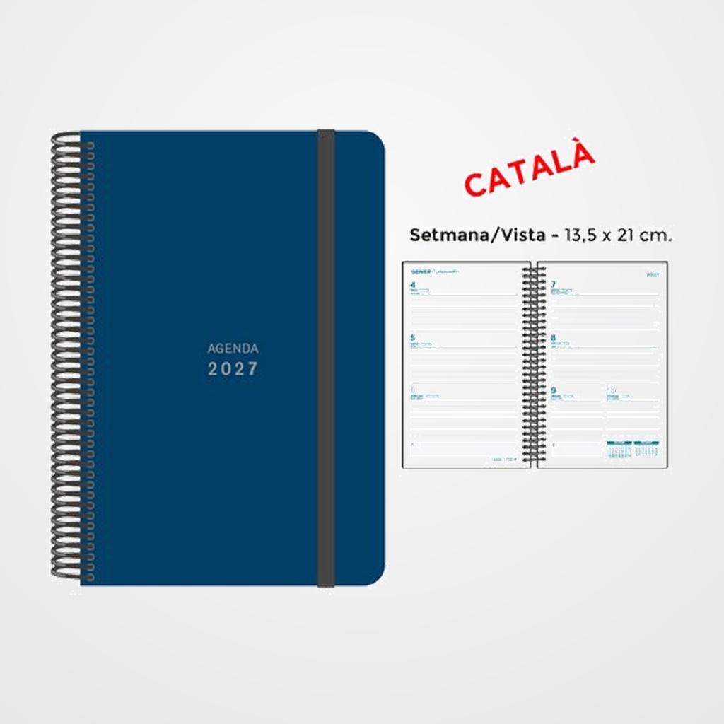 AGENDA ANUAL (2027) SENFORT CATALAN UNICOLOR ESPIRAL tapa PP con GOMA 135x210 S/V BLAU FOSC