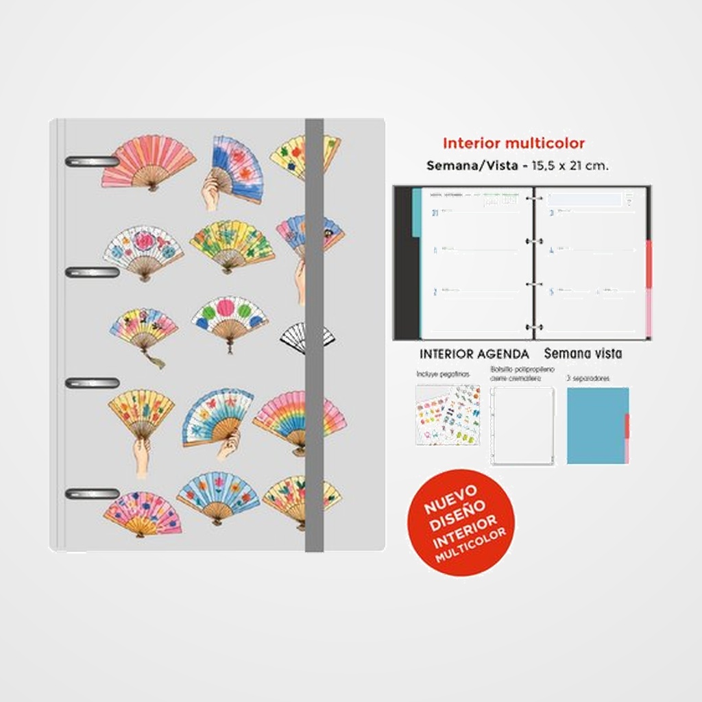 AGENDA ANUAL (2027) SENFORT DECORADA ANILLAS tapa EXTRA con GOMA 155x210 S/V ABANICOS