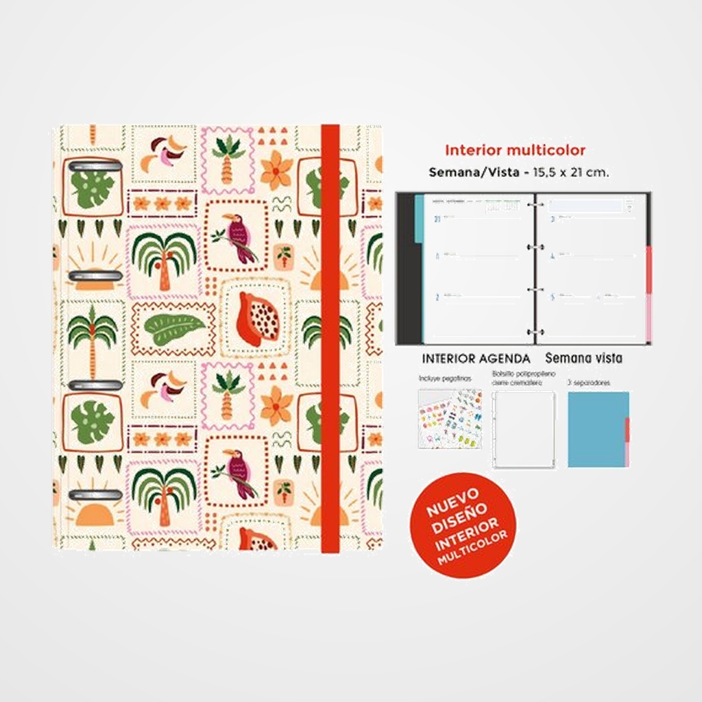 AGENDA ANUAL (2027) SENFORT DECORADA ANILLAS tapa EXTRA con GOMA 155x210 S/V TROPICAL