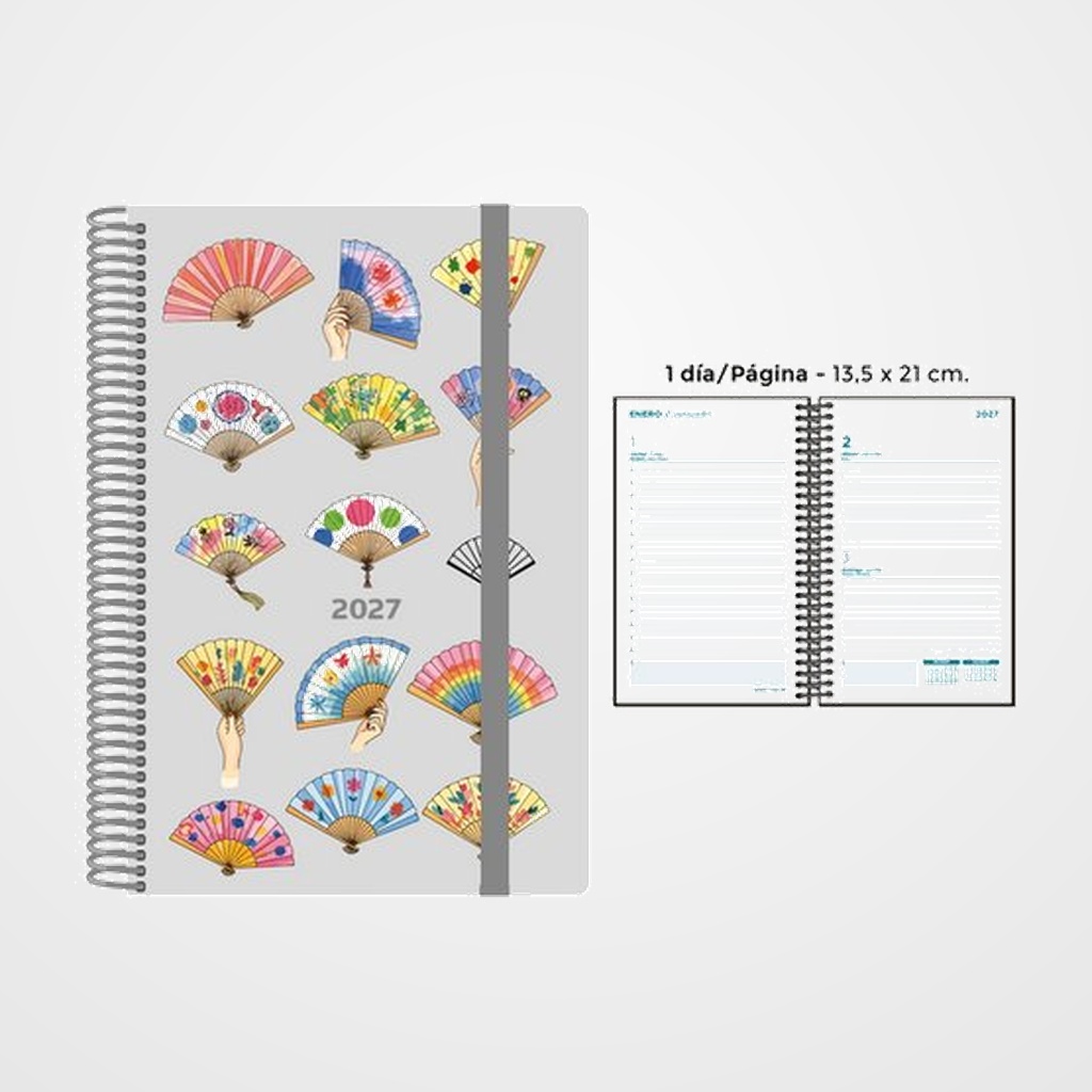 AGENDA ANUAL (2027) SENFORT DECORADA ESPIRAL tapa PP con GOMA 135x210 D/P ABANICOS