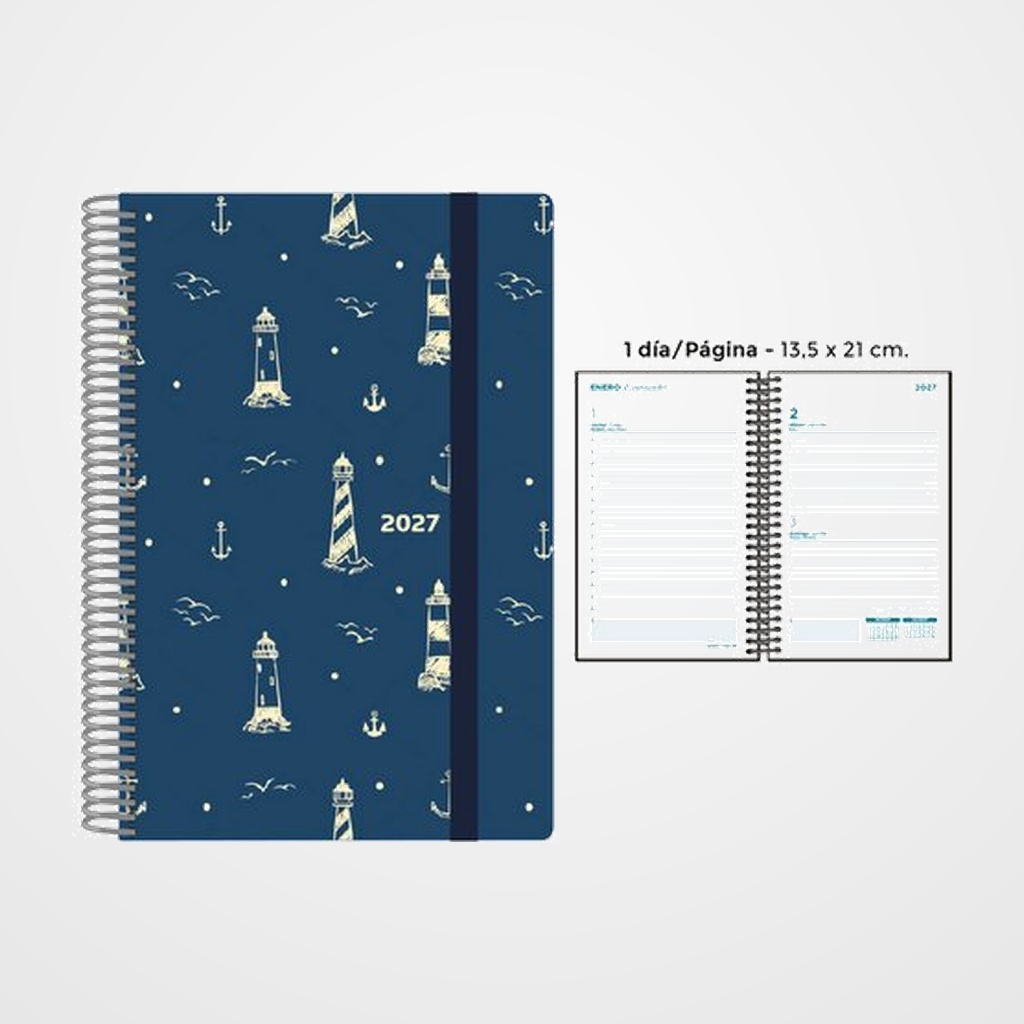 AGENDA ANUAL (2027) SENFORT DECORADA ESPIRAL tapa PP con GOMA 135x210 D/P FARO