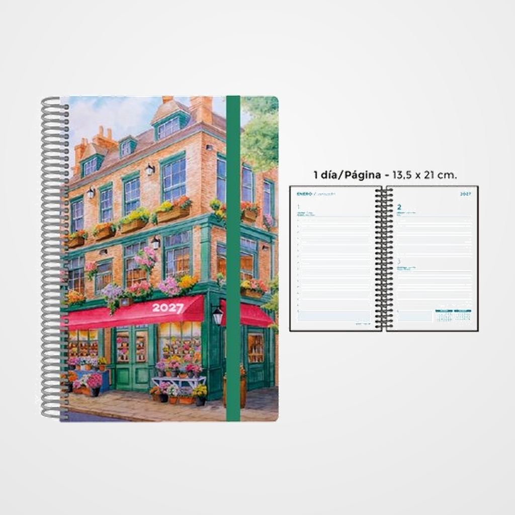AGENDA ANUAL (2027) SENFORT DECORADA ESPIRAL tapa PP con GOMA 135x210 D/P FLORISTERIA