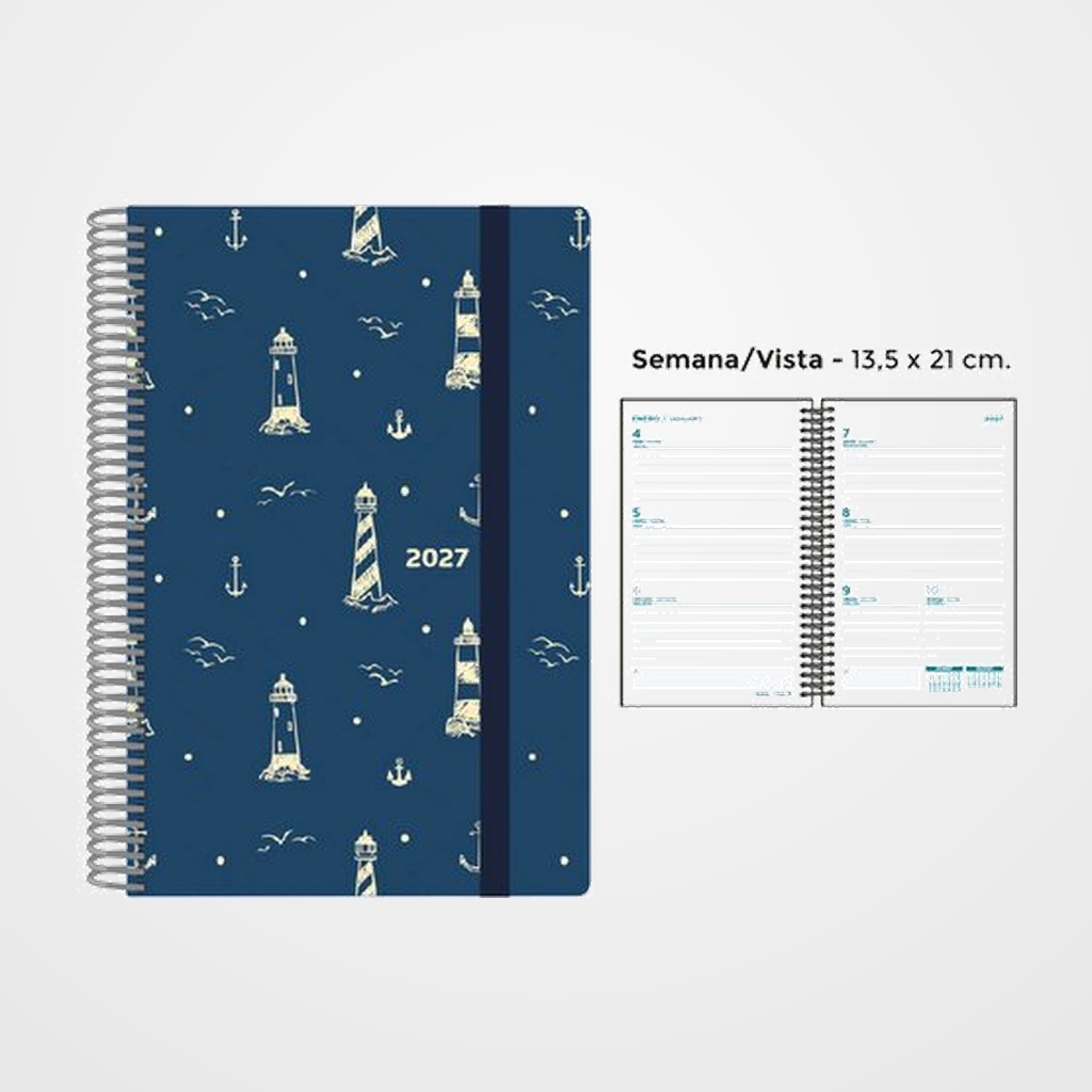 AGENDA ANUAL (2027) SENFORT DECORADA ESPIRAL tapa PP con GOMA 135x210 S/V FARO