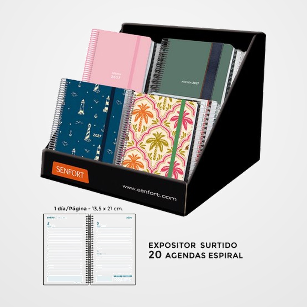 AGENDA ANUAL (2027) SENFORT ESPIRAL D/P 135x210 SURTIDO EXPOSITOR DE 20