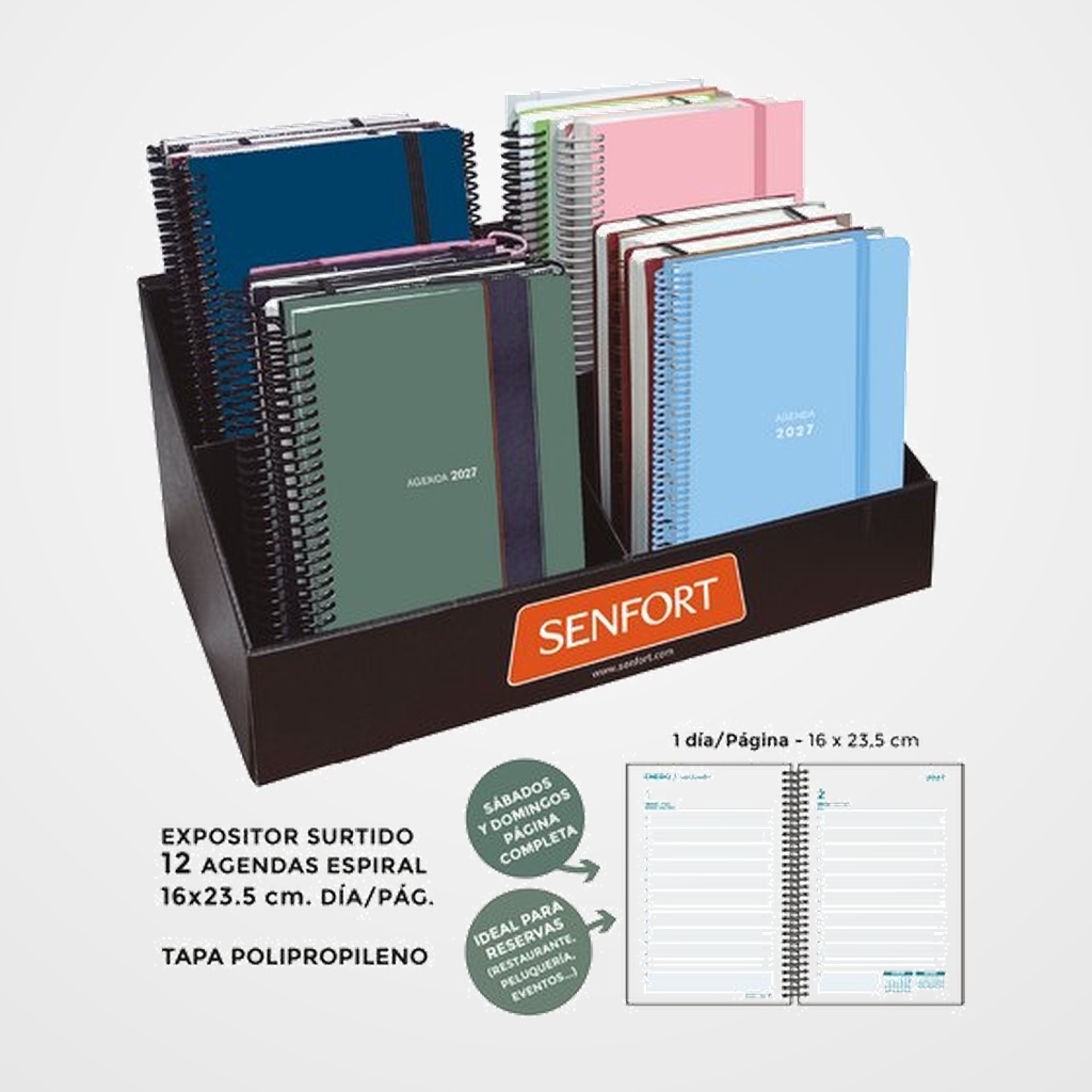 AGENDA ANUAL (2027) SENFORT ESPIRAL D/P 160x235 SURTIDO EXPOSITOR DE 12