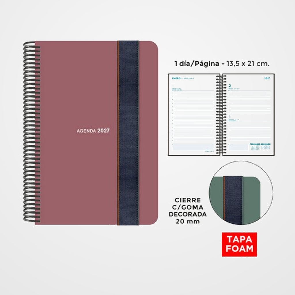 AGENDA ANUAL (2027) SENFORT FOAM SEOUL ESPIRAL tapa PP FOAM con GOMA 135x210 D/P SIENA