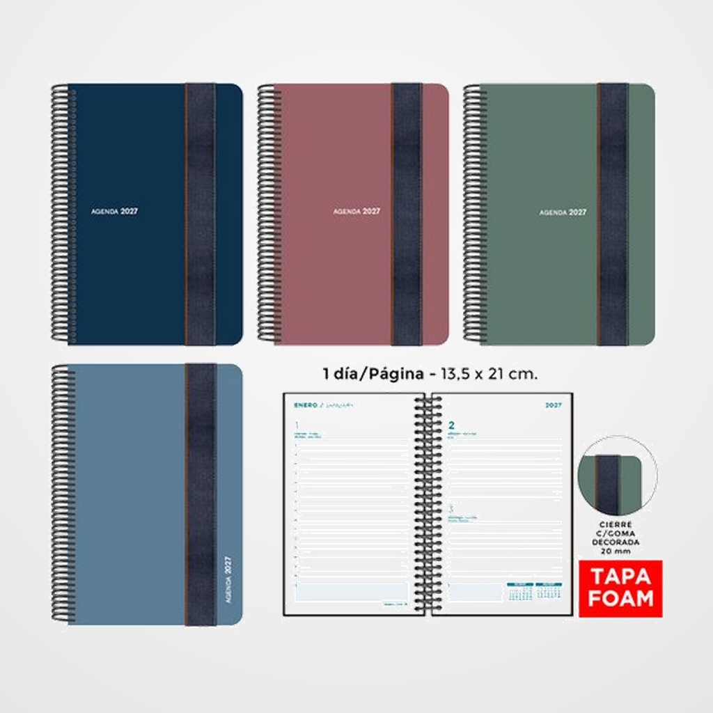 AGENDA ANUAL (2027) SENFORT FOAM SEOUL ESPIRAL tapa PP FOAM con GOMA 135x210 D/P SURTIDO DE 4