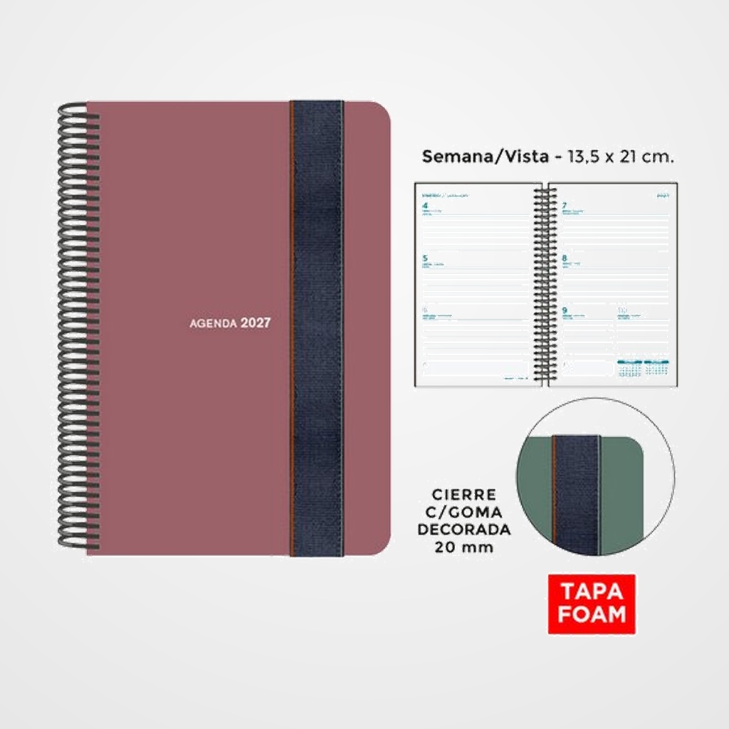 AGENDA ANUAL (2027) SENFORT FOAM SEOUL ESPIRAL tapa PP FOAM con GOMA 135x210 S/V SIENA