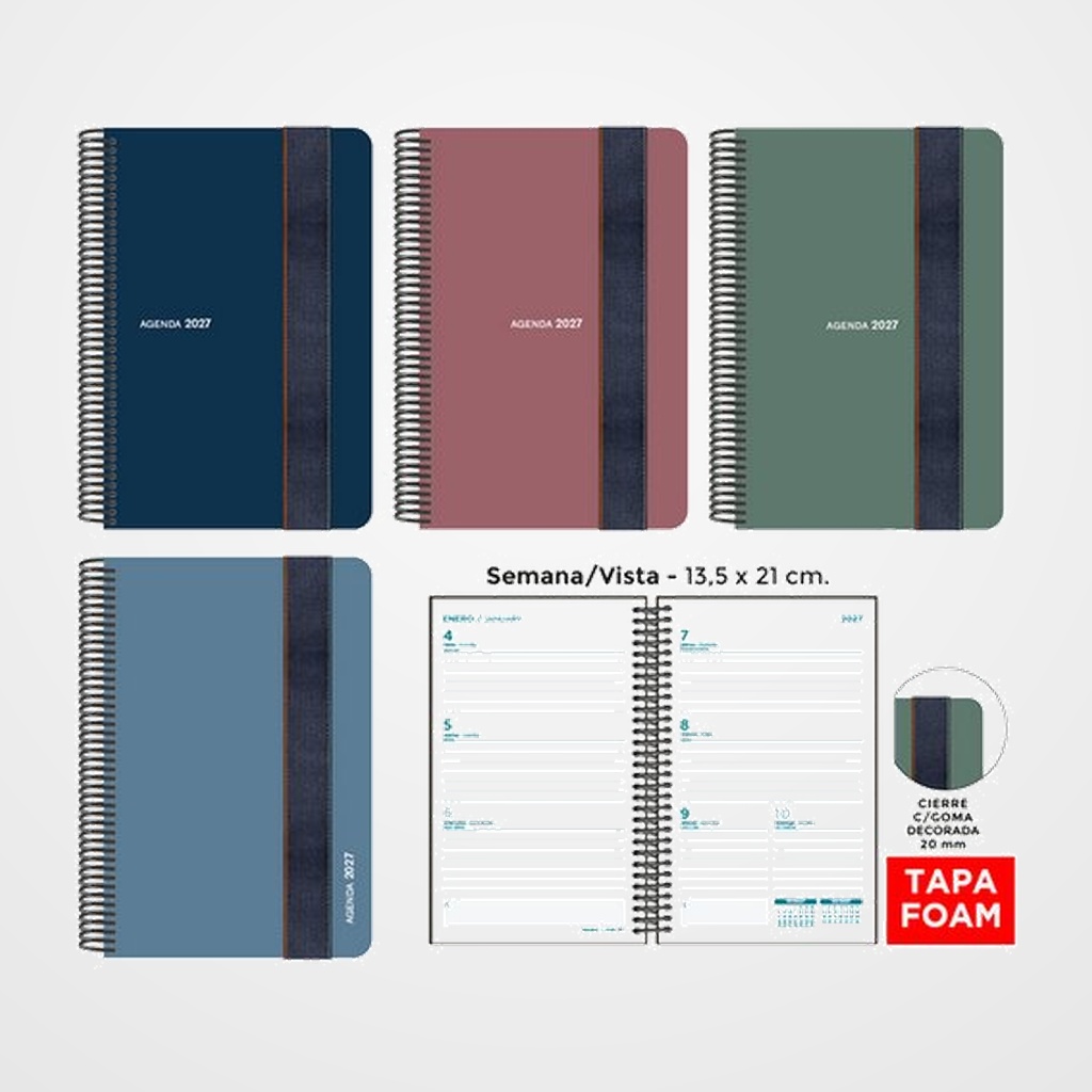 AGENDA ANUAL (2027) SENFORT FOAM SEOUL ESPIRAL tapa PP FOAM con GOMA 135x210 S/V SURTIDO DE 4