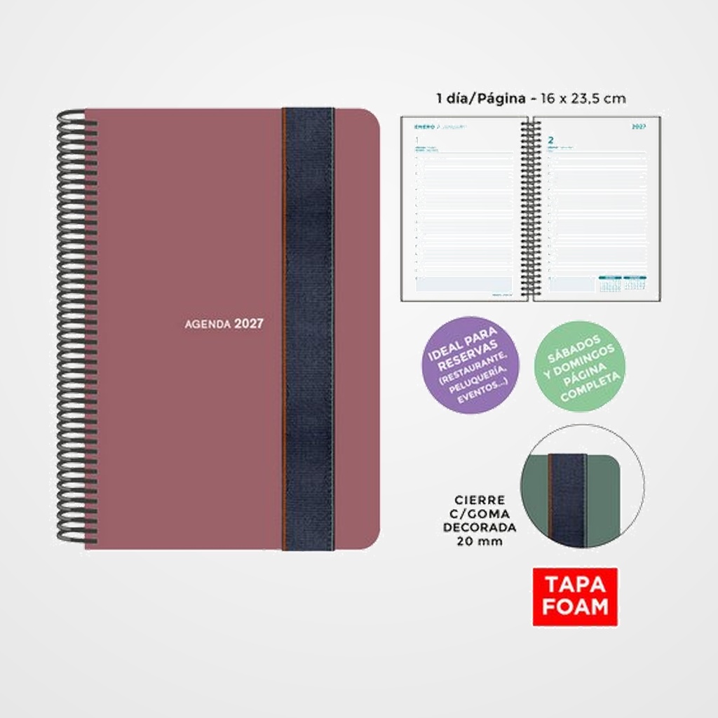 AGENDA ANUAL (2027) SENFORT FOAM SEOUL ESPIRAL tapa PP FOAM con GOMA 160x235 D/P SIENA
