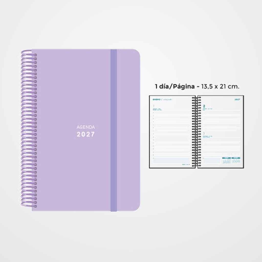 AGENDA ANUAL (2027) SENFORT PASTEL ESPIRAL tapa PP con GOMA 135x210 D/P LILA