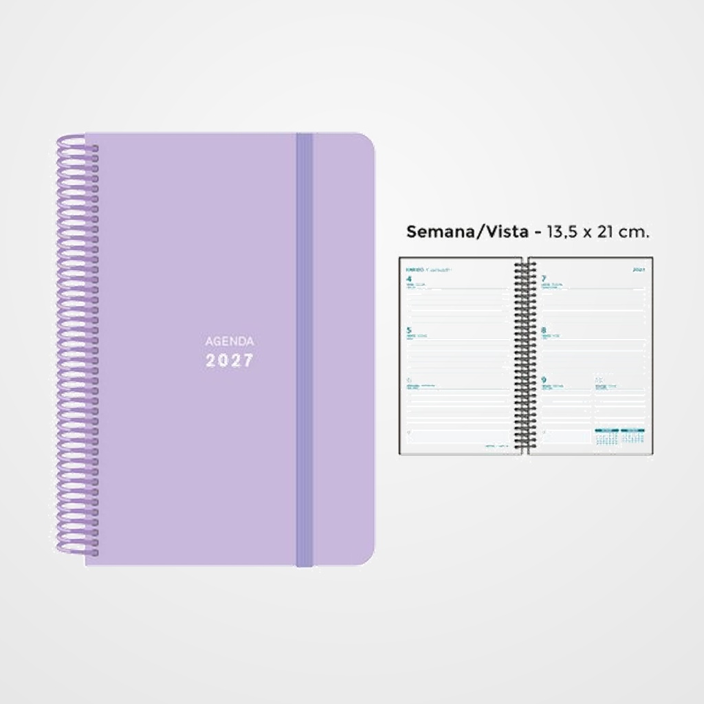 AGENDA ANUAL (2027) SENFORT PASTEL ESPIRAL tapa PP con GOMA 135x210 S/V LILA
