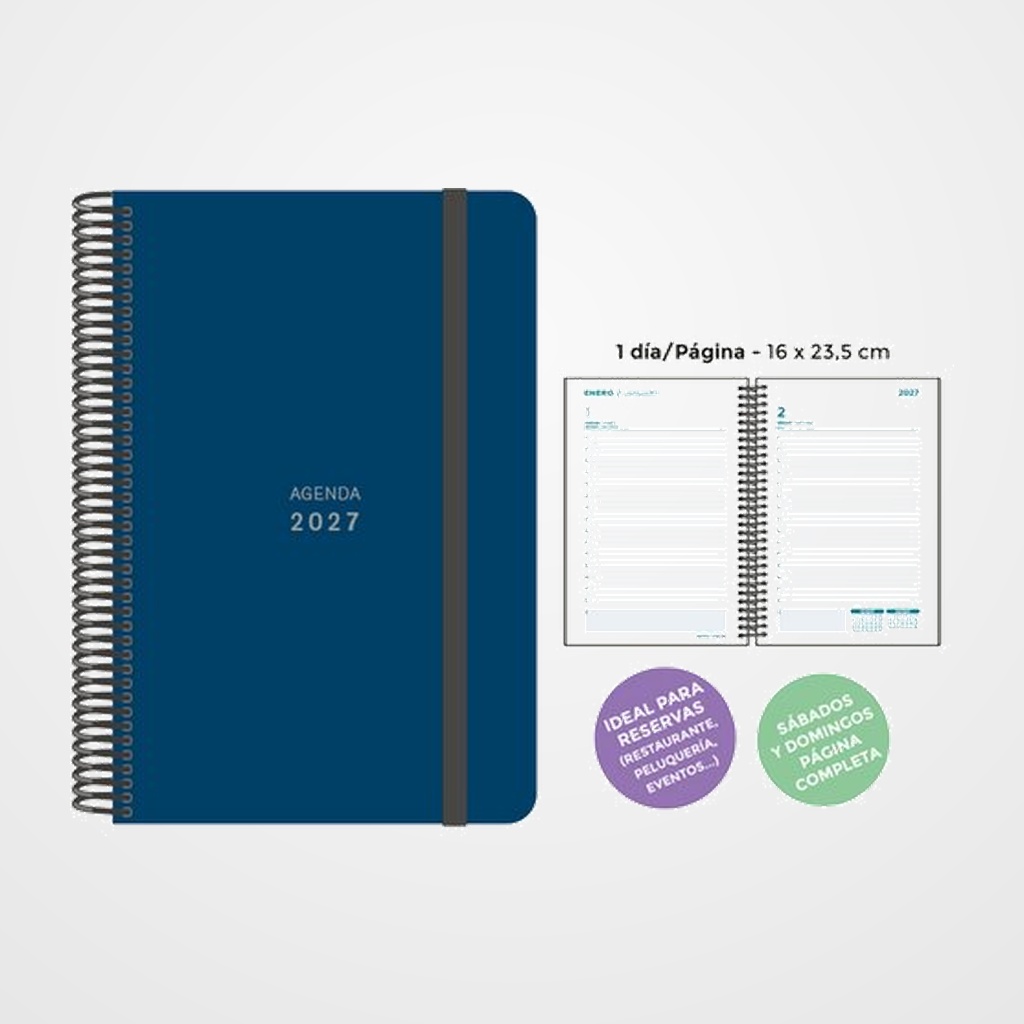 AGENDA ANUAL (2027) SENFORT UNICOLOR ESPIRAL tapa PP con GOMA 160x235 D/P AZUL OSCURO
