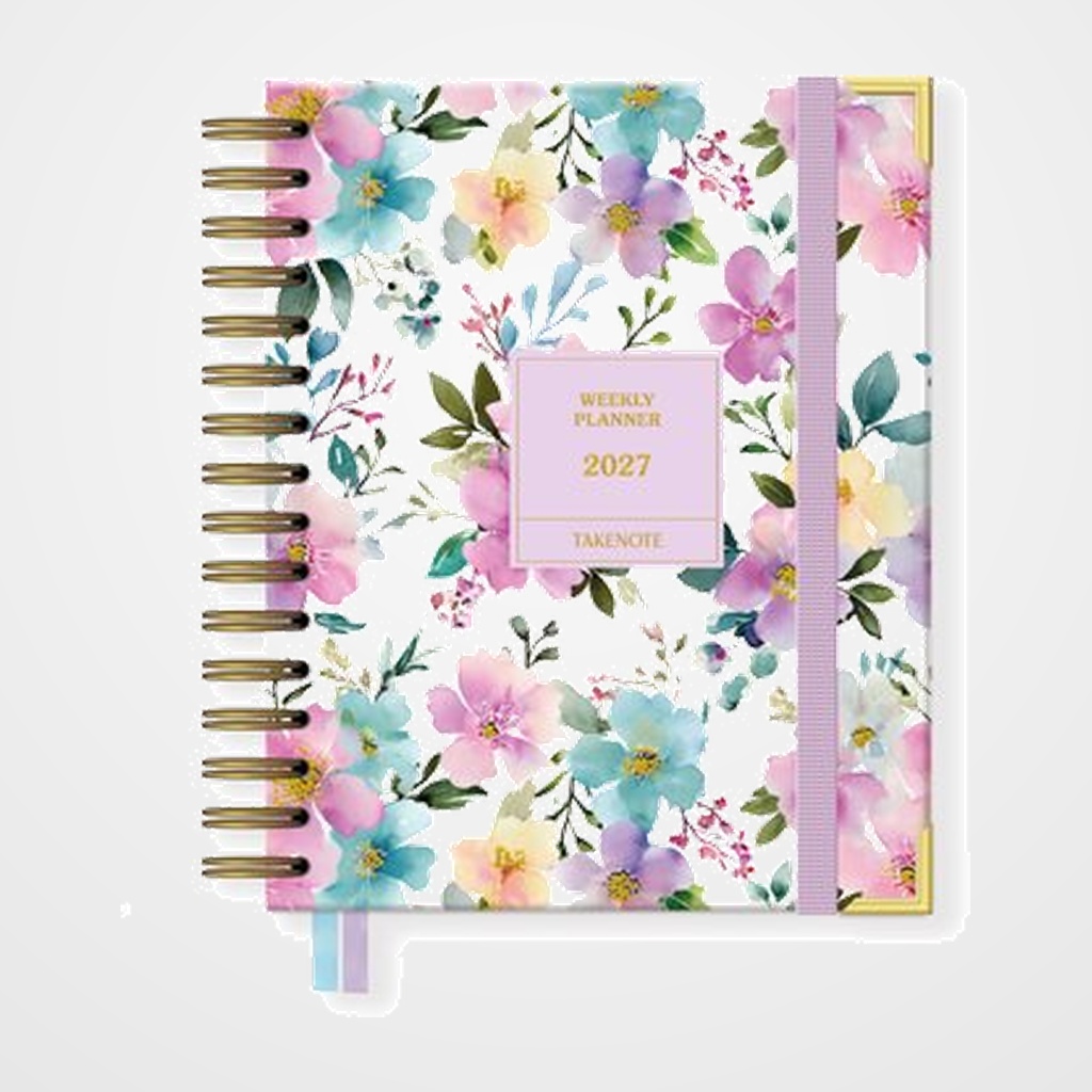 AGENDA ANUAL (2027) TAKENOTE NOA WIRE-O tapa EXTRA con GOMA A6 135x180 S/V