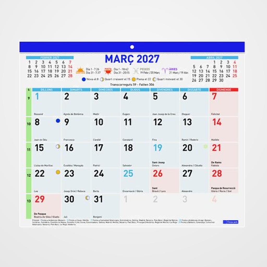 CALENDARI (2027) CATALAN FINOCAM FALDILLA MENSUAL NUMEROS GRANS F43 300x247