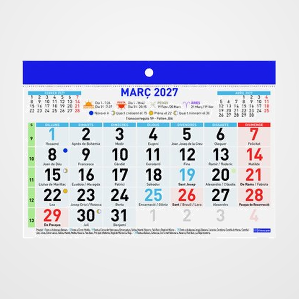 CALENDARI (2027) CATALAN FINOCAM FALDILLA MENSUAL NUMEROS GRANS F91 150x105