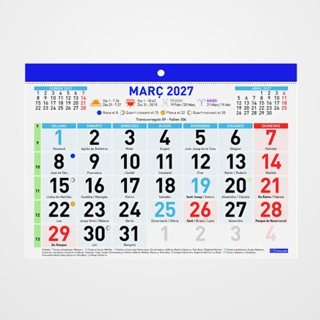 CALENDARI (2027) CATALAN FINOCAM FALDILLA MENSUAL NUMEROS GRANS F92 210x150