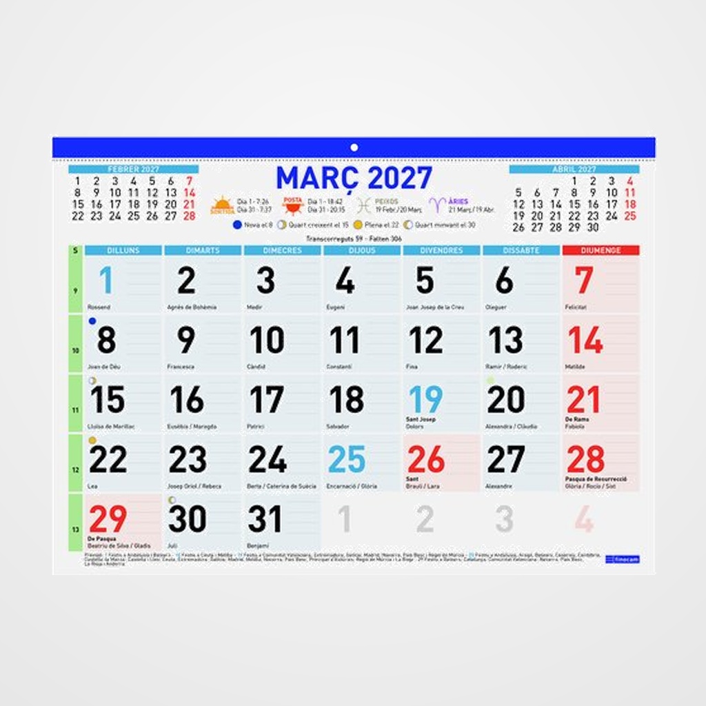 CALENDARI (2027) CATALAN FINOCAM FALDILLA MENSUAL NUMEROS GRANS F94 430x310