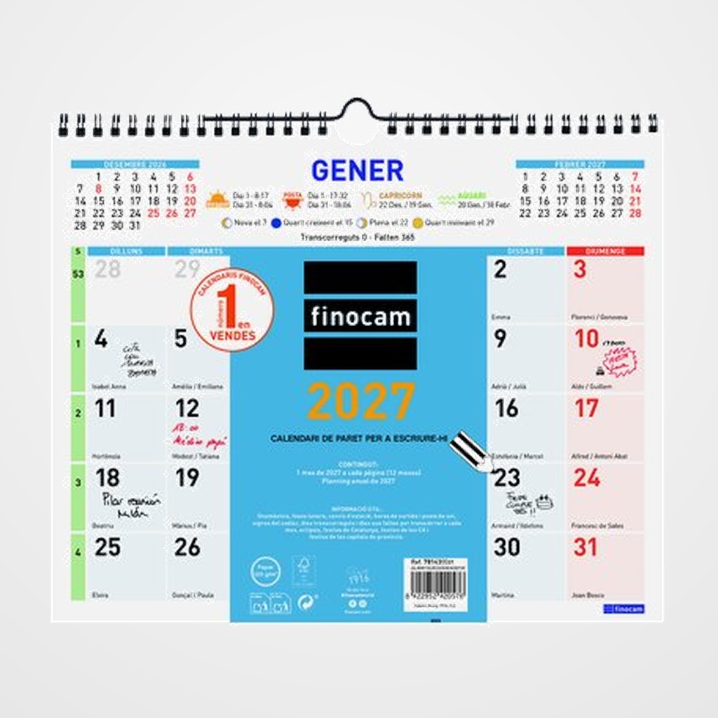 CALENDARI (2027) CATALAN FINOCAM PARET COLOR MENSUAL PER ESCRIURE M 300x247
