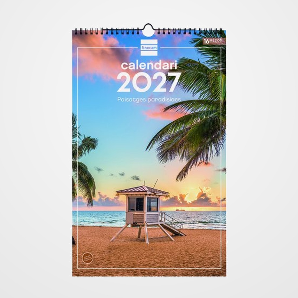 CALENDARI (2027) CATALAN FINOCAM PARET ESPIRAL IMATGES MENSUAL PER ESCRIURE 250x400 PASATGES PARADISIACS