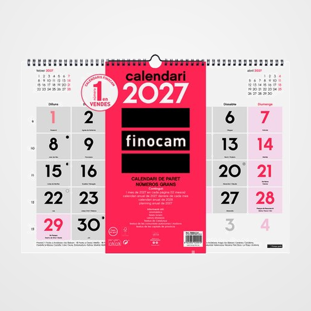 CALENDARI (2027) CATALAN FINOCAM PARET MENSUAL NUMEROS GRANS L 430x310