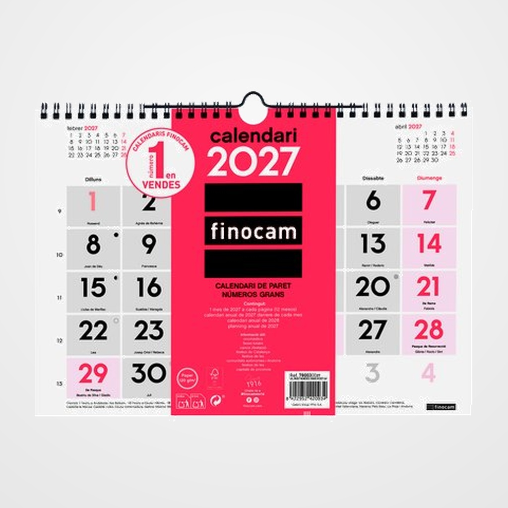 CALENDARI (2027) CATALAN FINOCAM PARET MENSUAL NUMEROS GRANS M 300x210