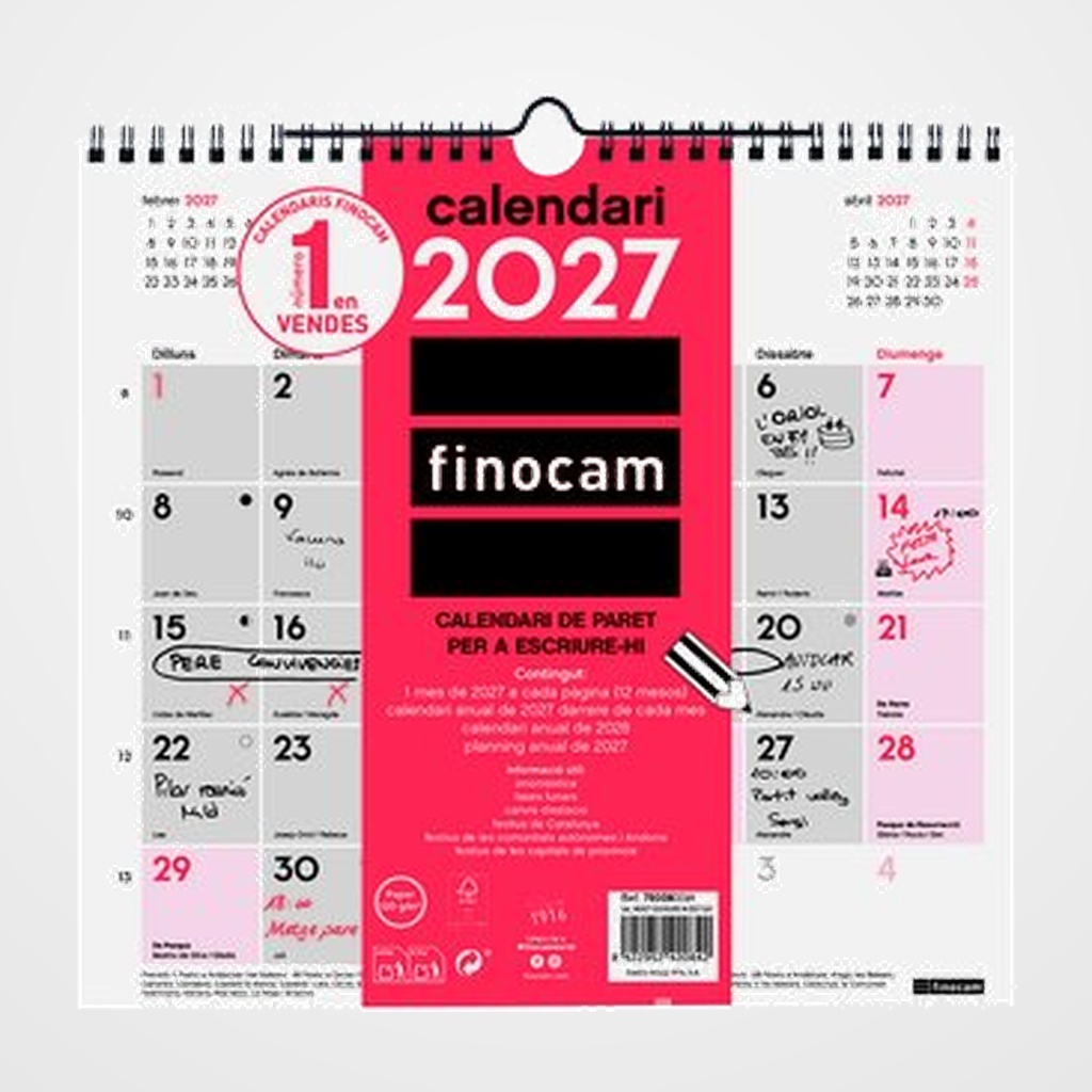 CALENDARI (2027) CATALAN FINOCAM PARET MENSUAL PER ESCRIURE M 265x245