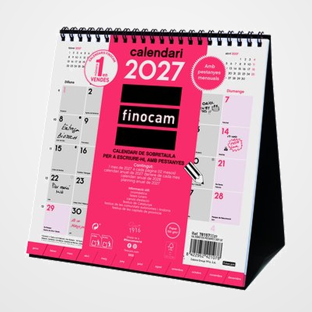 CALENDARI (2027) CATALAN FINOCAM SOBRETAULA PESTANYES MENSUAL PER ESCRIURE S 190x190