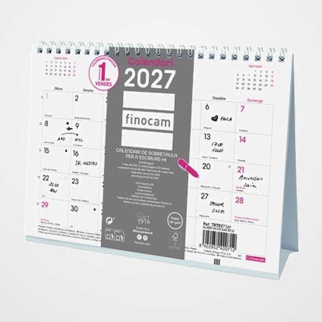 CALENDARI (2027) CATALAN FINOCAM SOBRETAULA TRIANGULAR CHIC MENSUAL PER ESCRIURE S 210x150 BLANC