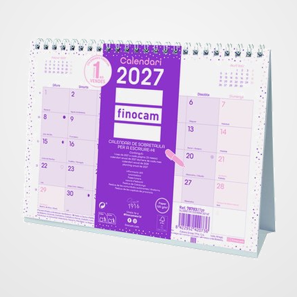 CALENDARI (2027) CATALAN FINOCAM SOBRETAULA TRIANGULAR CHIC MENSUAL PER ESCRIURE S 210x150 MORAT