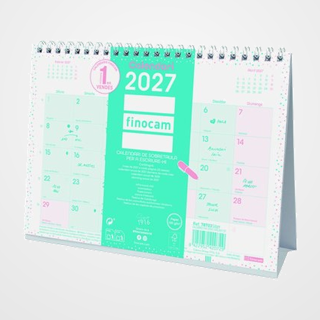 CALENDARI (2027) CATALAN FINOCAM SOBRETAULA TRIANGULAR CHIC MENSUAL PER ESCRIURE S 210x150 TURQUESA