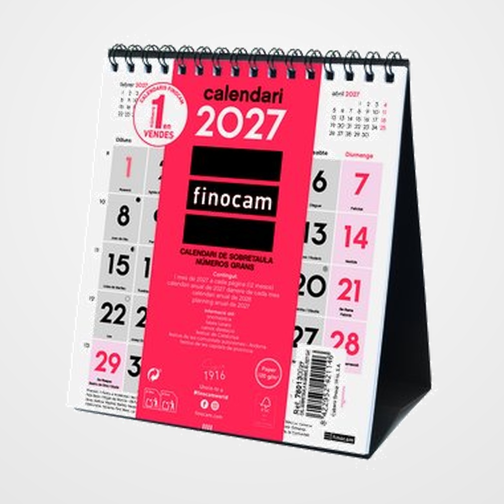 CALENDARI (2027) CATALAN FINOCAM SOBRETAULA TRIANGULAR MENSUAL NUMEROS GRANS XS 140x150